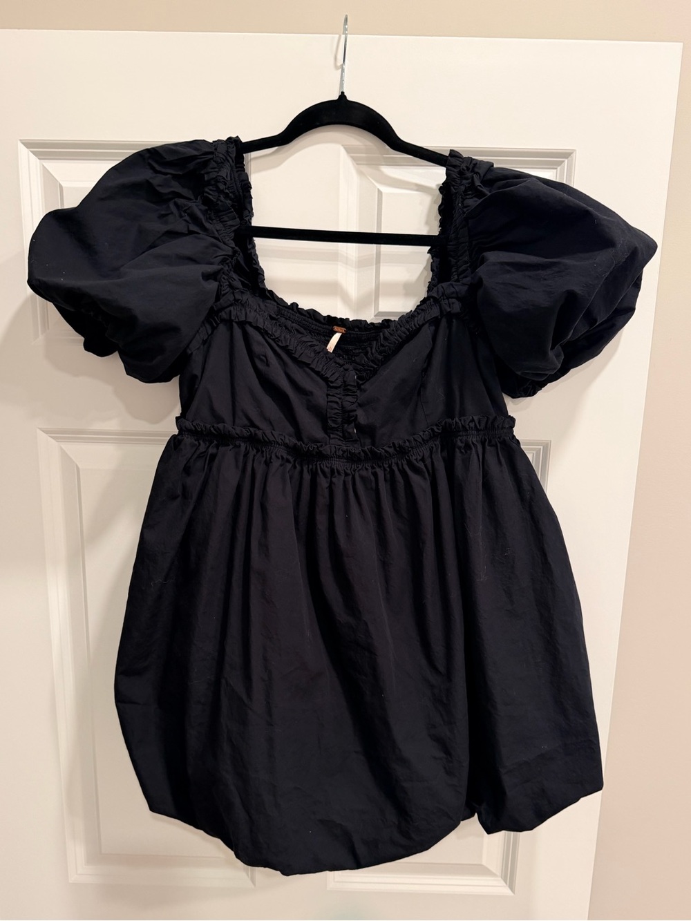 Free People Black Puff-Sleeve Peasant Tunic